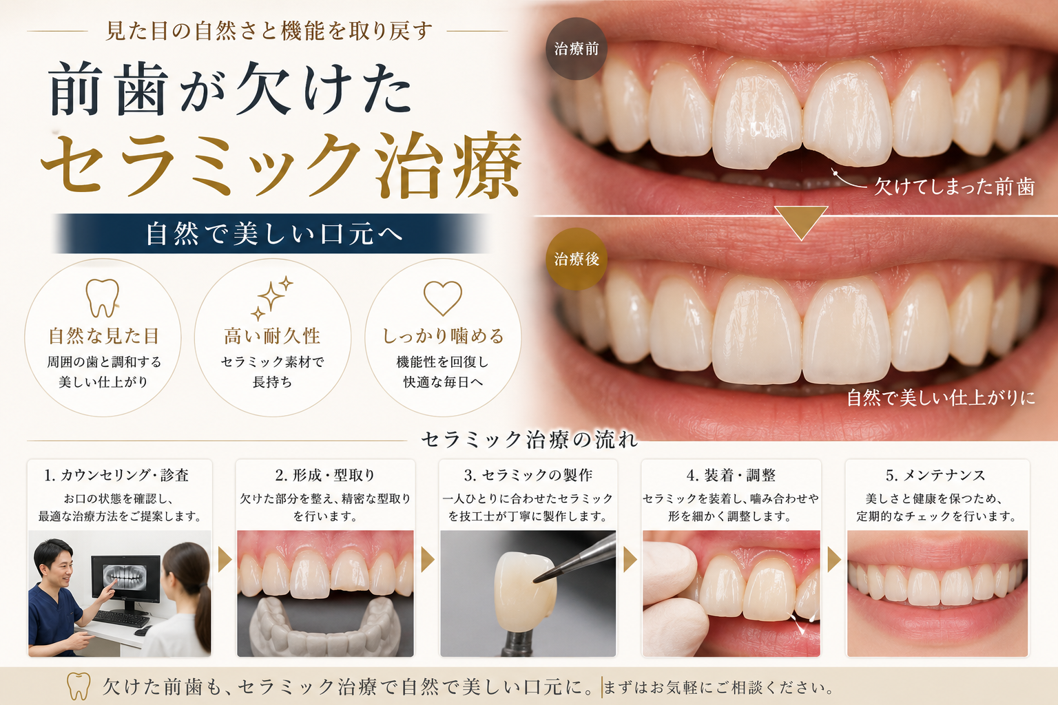 前歯が欠けたセラミック治療｜名古屋の補綴専門医が原因と再発予防を整理
