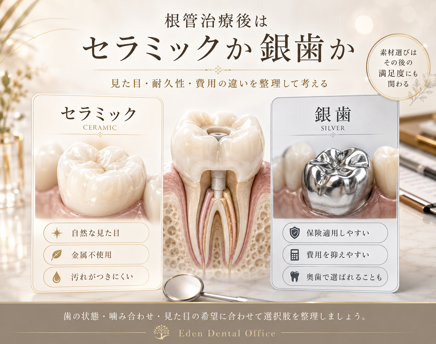 根管治療後の補綴|名古屋でセラミックか銀歯か迷う前のセカンドオピニオン