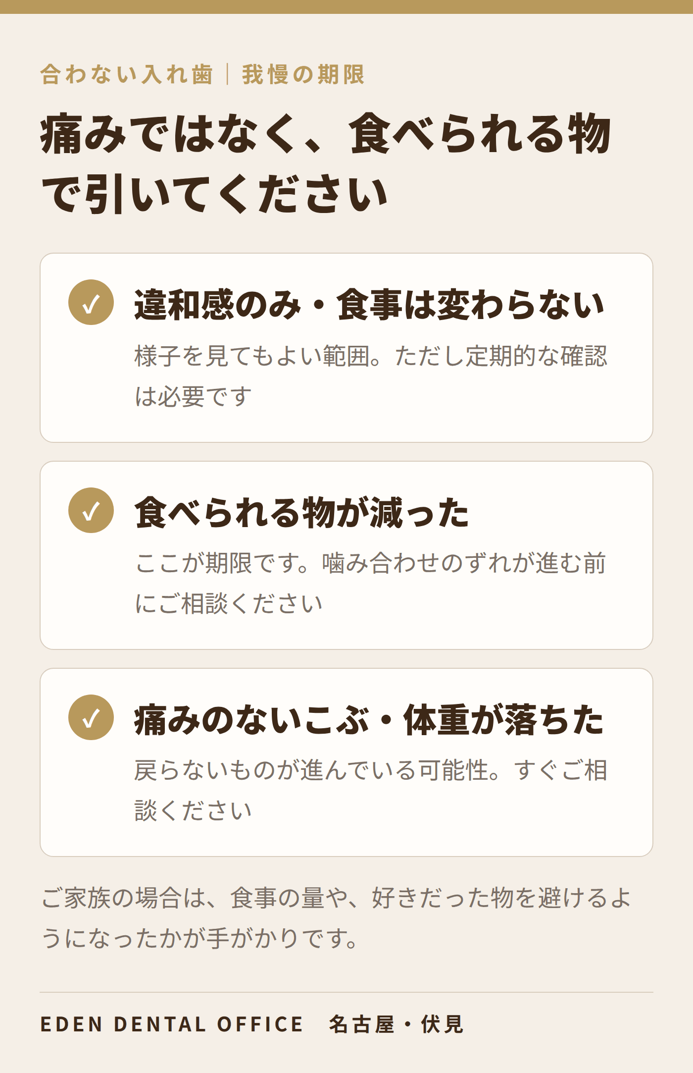 合わない入れ歯の我慢の期限|名古屋エデンデンタルオフィス