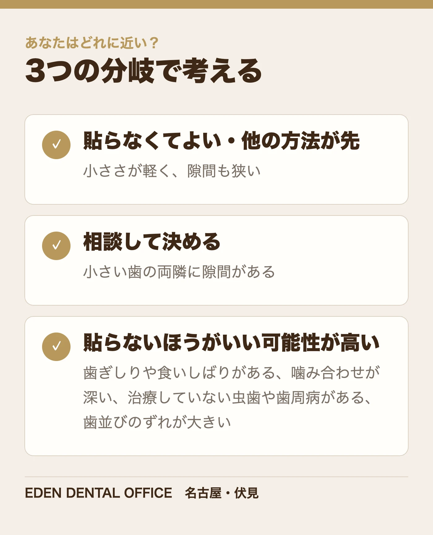 小さい前歯にラミネートベニアを貼るか決める3つの分岐｜名古屋エデンデンタルオフィス