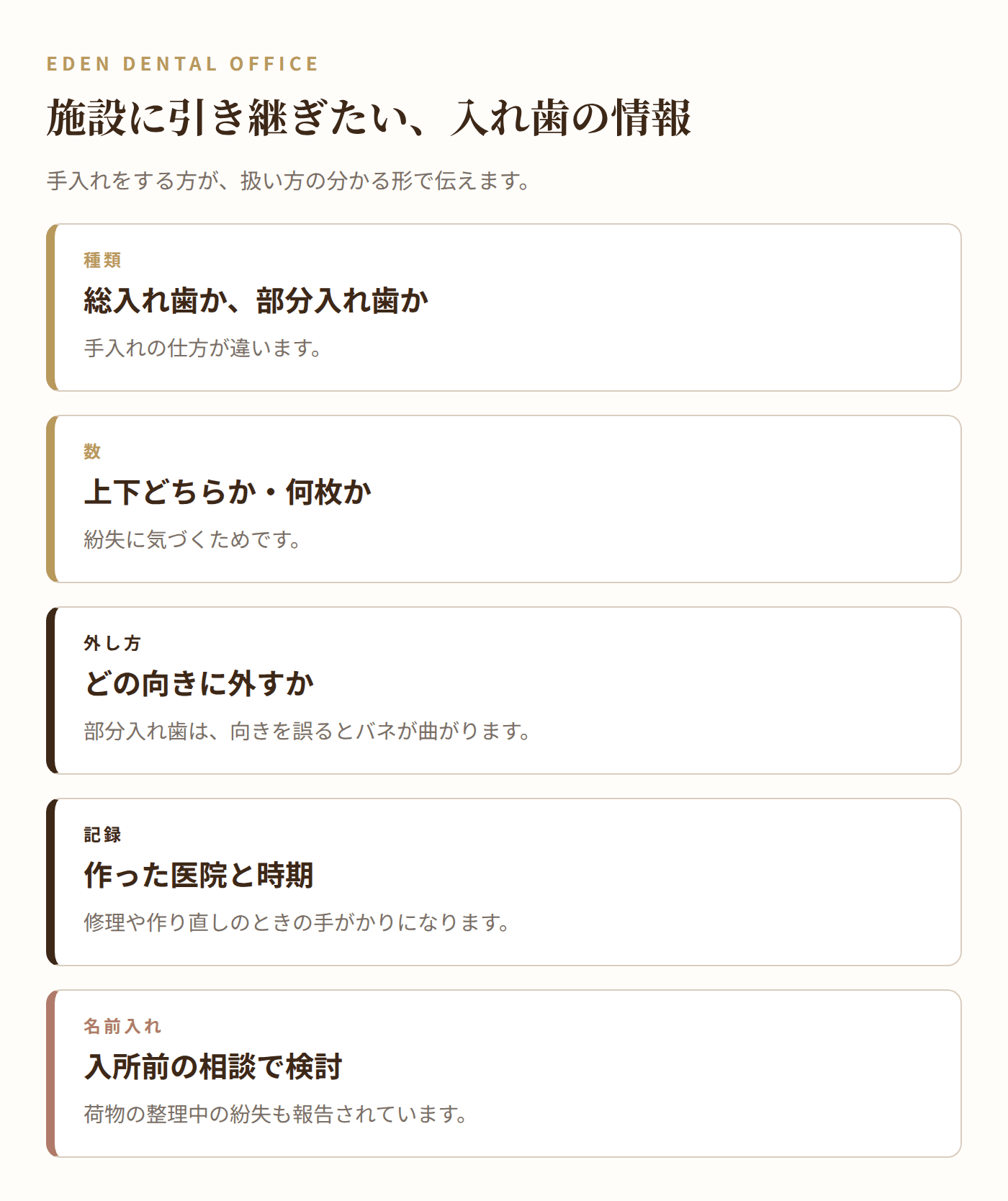 施設に引き継ぎたい入れ歯の情報|名古屋エデンデンタルオフィス