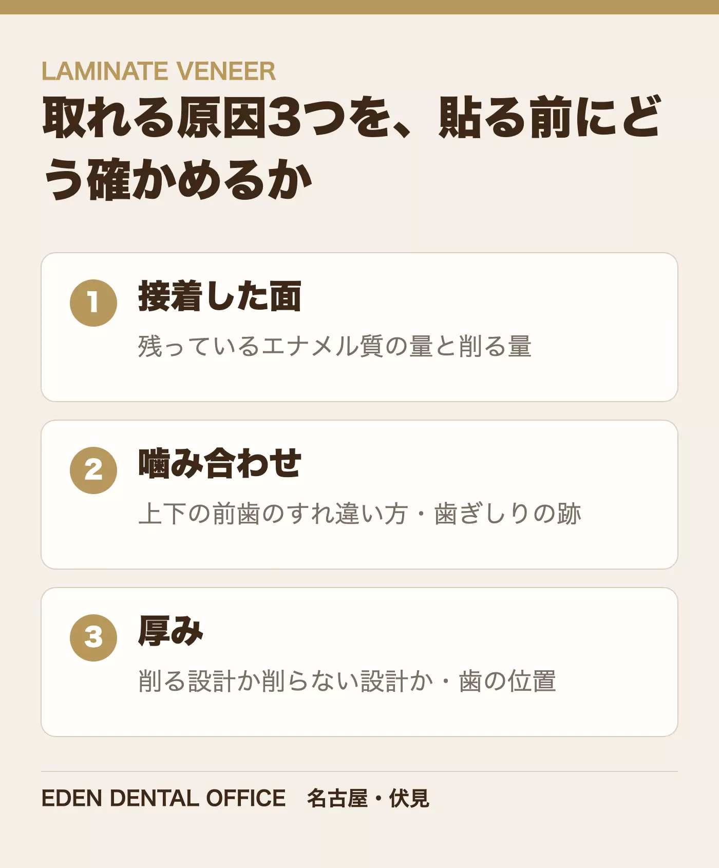 取れる原因3つを、貼る前にどう確かめるか|名古屋エデンデンタルオフィス