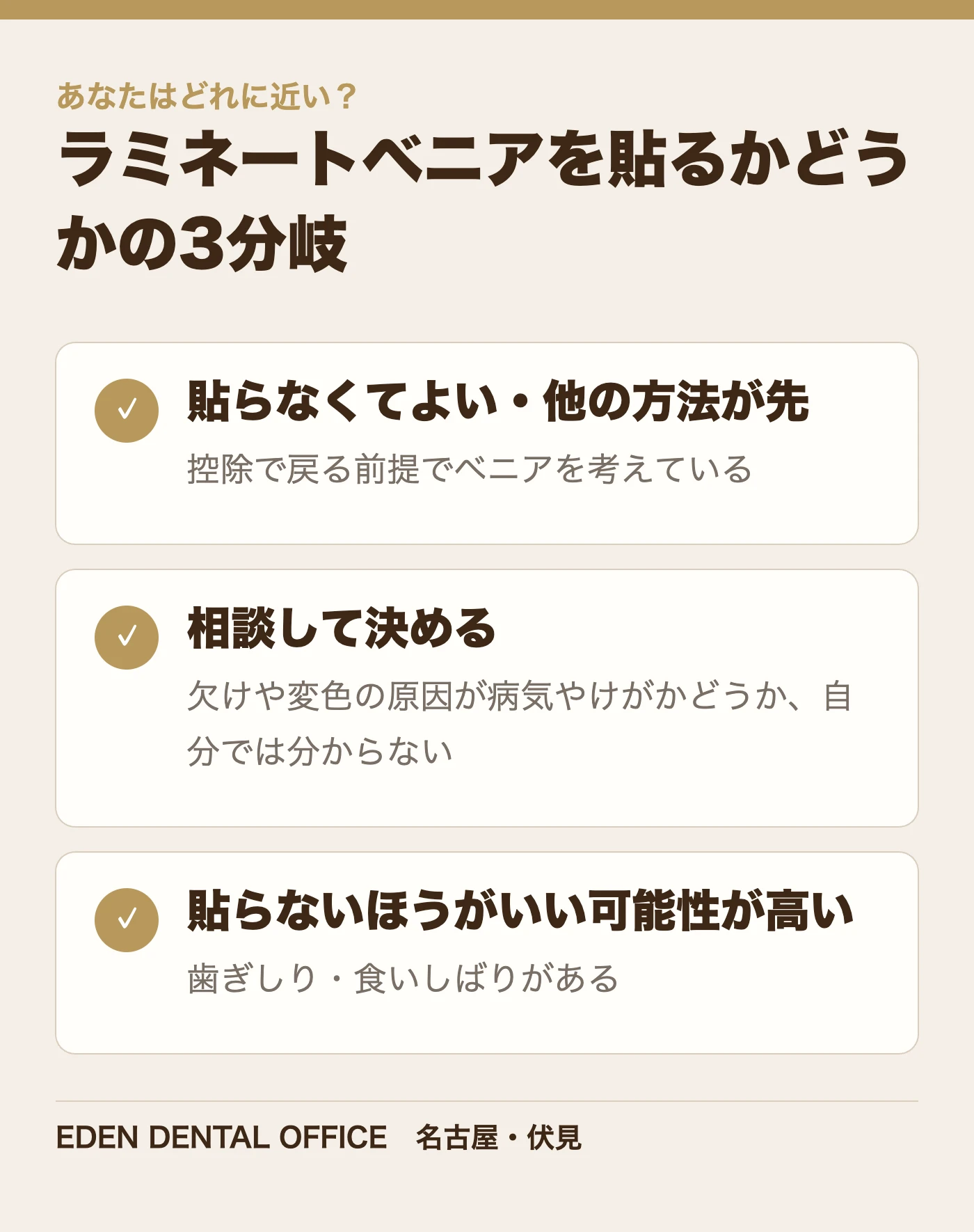 ラミネートベニアを貼るかどうかの3分岐|名古屋エデンデンタルオフィス
