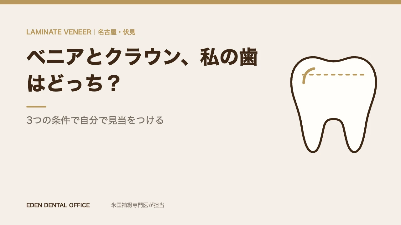 ベニアとクラウン、私の歯はどっち？｜3つの条件で自分で見当をつける